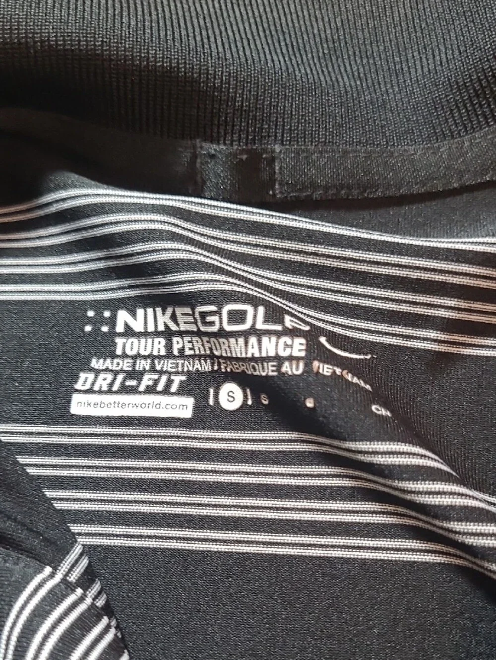 Nike Golf Tour Performance Men's Black and White Striped Polo Shirt Size Small